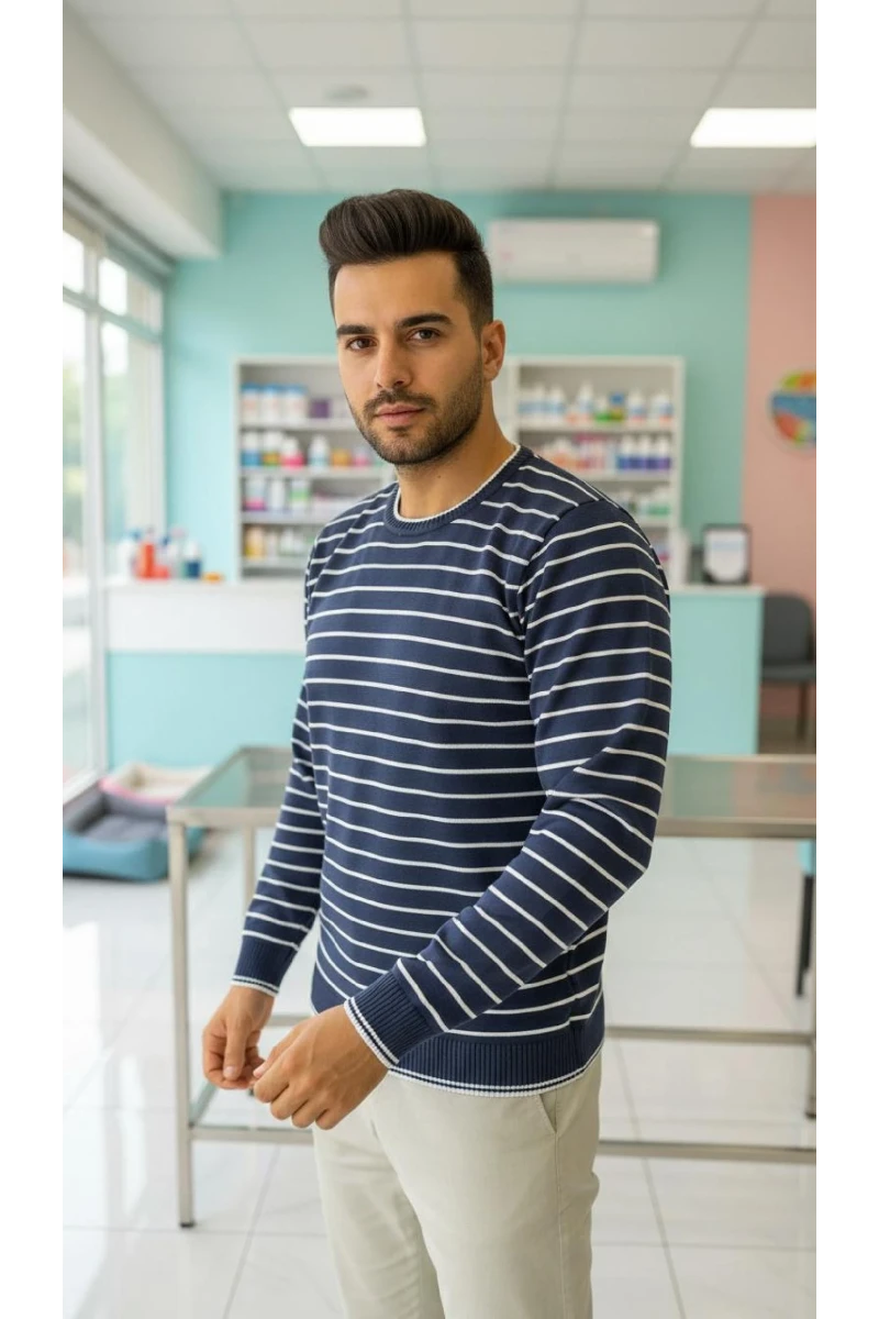 CELEP ERKEK BİSİKLET YAKA ÇİZGİLİ KAZAK K711